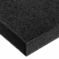 This plain gray polyethylene foam sheet features a cross-link texture and measures 36 inches in length. It has a firmness of 4 psi at 25% deflection and a fair tensile strength rating under 50 psi, meeting MVSS 302 standards. Commonly used for anti-static packaging, cushioning, and surface protection in electronics handling and other applications requiring static control.
