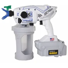 This cordless handheld electrostatic sprayer from GRACO features a 5/16 gallon tank capacity. Designed for portable application of coatings and disinfectants, it uses electrostatic technology to provide even coverage on complex surfaces. Suitable for maintenance, sanitation, and finishing tasks in industrial and commercial facilities.