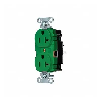 HUBBELL Receptacle: Duplex, 5-20, Green, 125V AC, 20 A, 2 Pole / 3 Wire (MPN BR20STGN) - General Purpose Receptacles