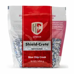 These H&C floor chips and flakes are an oil-based anti-slip additive for exterior and interior floor coatings. The blend of black, blue, white, and gray chips provides texture and color to industrial surfaces. Coverage area is 250 lb per square foot.