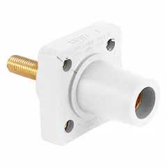Female single pole receptacle from LEVITON Series 16 with straight taper nose mating design and threaded stud termination. Rated 400 A. White housing. Suitable for high-current power distribution in industrial environments.