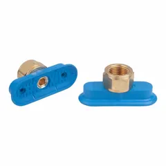 This flat oval vacuum pad assembly is designed for handling tasks in automotive manufacturing, such as lifting and moving sheet metal, glass, or plastic components. It features a 3/8 in NPT connection, a 23 mm x 60 mm pad diameter, and is made of NBR (nitrile rubber) in blue with a 45 A durometer hardness. The assembly is part of the SAOF series.
