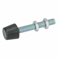 Neoprene spindle assembly with a steel screw body and a neoprene tip, M6 thread size, 55 mm overall length, and 43 mm thread length. Includes a hex nut. Used in toggle clamps for securing workpieces during machining, assembly, or welding, with the neoprene tip providing a non-marring grip on delicate surfaces