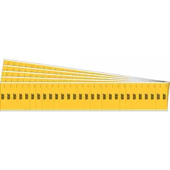 Yellow adhesive pipe markers with yellow legend reading 'Vent' for identifying vent piping systems. Each marker fits pipes with outside diameter of 3/4 inch and smaller. Pack includes 28 markers without arrows. Suitable for industrial and commercial facilities requiring clear pipe identification.