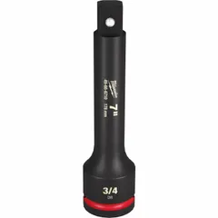 This 3/4" drive impact socket extension from MILWAUKEE has a 7-inch overall length and standard type. It is used to extend the reach of impact wrenches or ratchets for accessing fasteners in confined spaces. Suitable for heavy-duty applications requiring high torque.