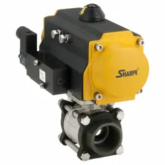 This pneumatically-actuated two-way ball valve features a carbon steel body and FNPT x FNPT connections for on/off flow control in industrial piping systems. Suitable for use with liquids and gases in oil, gas, chemical, and general process applications. Pilot solenoid voltage is not included.