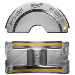 Replacement upper and lower crimping die set for use with MILWAUKEE 2679-20 crimping tool and 49-16-U000 kit. U Style dies designed for crimping 1 AWG electrical wire and cable. Gold finish.