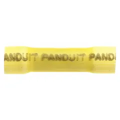 Vinyl-insulated butt splice connector for permanently joining two 12 AWG to 10 AWG wires. Rated 600 V, the yellow insulation provides abrasion resistance. Suitable for use in junction boxes, control panels, and power distribution systems. Pack of 25.