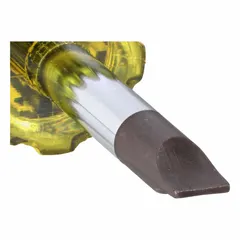 General purpose slotted screwdriver with a 5/16 in tip size and stubby length. Steel blade with cushion grip handle for comfort. Suitable for turning slotted screws in confined spaces such as electrical panels, machinery, and automotive applications.