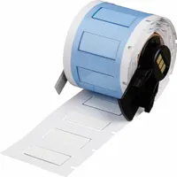 Polyolefin, white (matte) sleeve label roll for wire and cable identification. Each label measures 1 in x 7/16 in and accommodates 8 AWG to 16 AWG wire gauge. Compatible with BMP61 printer series for on-demand printing in industrial settings