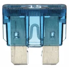 Fast-acting, non-indicating blade fuse from the ATC Series. Rated 15 A at 32 V DC. Designed for overcurrent protection in automotive circuits, including 12 V or 24 V DC vehicle wiring and components.