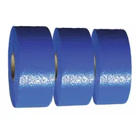 Blue thermoplastic pavement line roll, 30 ft long and 4 in wide. Applied with a hand torch for adhesion. Used for marking parking lots, roadways, and industrial floors