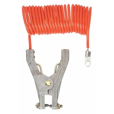 OEM Coiled Grounding Wire: Hand Clamp/Terminal, 10 ft, PVC, Orange - Terminated Bonding & Grounding Wires