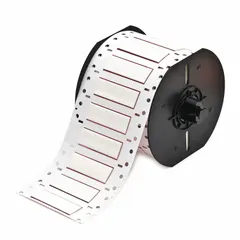 White matte polyolefin precut sleeve label roll, 3/8 in x 2 in, for wire gauges 4 AWG to 8 AWG. Compatible with BBP33 printer series. Used for on-demand wire and cable identification in electrical panels, control cabinets, and instrumentation.