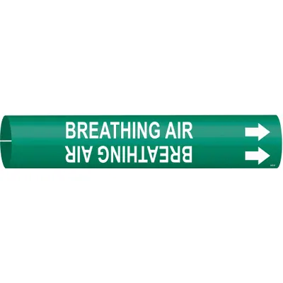 BRADY Pipe Marker: Breathing Air, Green, White, Fits 1 1/2 to 2 3/8 in Pipe O.D. - Breathing Air Snap-On Pipe Markers