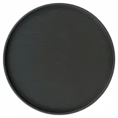 This solid aluminum pizza pan is 14 inches in diameter with a 14-gauge thickness and an anodized coating. Designed for baking thin-crust pizzas, it provides even heat distribution in commercial kitchen environments.