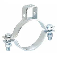 Electro-plated steel rigid seismic bracing component, 11 5/8 in length, 1 1/2 in width, designed for 6 in pipe/rod diameter. Used to restrain piping systems against lateral movement in seismic or high-vibration environments.
