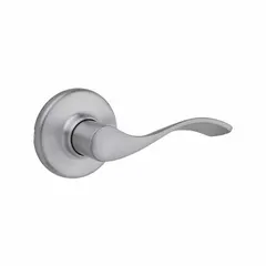 This KWIKSET storeroom lever lockset features a satin chromium-plated zinc finish and a rose style. It is ANSI F75 (Hall function) compliant, allowing keyed entry from outside and free egress from inside. ADA compliant for accessibility. Suitable for interior doors in commercial storage rooms, offices, and utility closets.