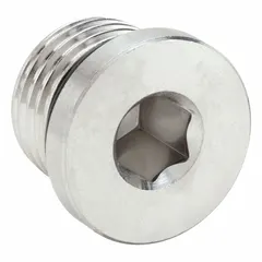 316 stainless steel plug with 1/8 in male threads, rated for 6,000 psi. Length 13/32 in. Used to seal ports in high-pressure hydraulic and pneumatic systems.