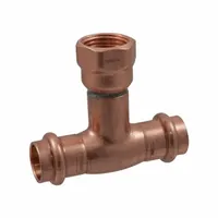 This NIBCO Press Tee Fitting is used to branch a 3/4 in CTS line into a 1/4 in pipe connection in copper plumbing systems. Constructed of copper with an EPDM O-Ring, it is suitable for potable water and hydronic heating applications requiring a press-connect joint
