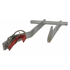 Latch arm assembly for securing access panels or doors on industrial material handling systems. Compatible with Dayton models 5PKG0 through 5PKG7. Direct replacement component for original equipment.