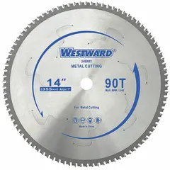 This 14-inch circular saw blade is designed for cutting thin non-ferrous metals such as aluminum, brass, and copper. With 90 teeth and a 0.09-inch cut width, it produces clean, burr-free cuts in sheet metal and profiles. The 1-inch arbor fits standard circular saws used in fabrication and metalworking.