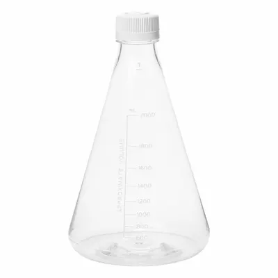 OEM PETG Erlenmeyer Flask, 2,000 mL, Sterile, Autoclavable - Plastic Erlenmeyer Flasks