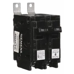 This 2-pole miniature circuit breaker from the BL Series is rated 100 A at 120/240V AC and provides standard overcurrent protection. It is designed for bolt-on installation in Siemens P1 Panelboards and has a maximum AIR rating of 22kA at 120/240V AC. Suitable for single-phase power distribution applications.