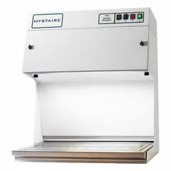 This MYSTAIRE standard clean bench provides a filtered workspace for tasks requiring reduced airborne particulate. Fully assembled with included base/stand and work surface. Overall dimensions: 27 3/4 in width, 21 3/4 in depth, 32 in height.