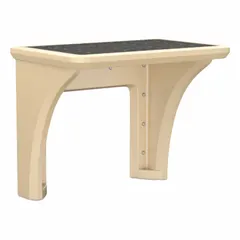 Wall-mount desk from the Endurance series with a laminate top. Constructed of polyethylene in a tan finish. Overall dimensions: 36 in wide, 24 in deep, 29 in high. Suitable for space-saving workstations in industrial or commercial settings.