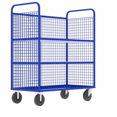 VALLEY CRAFT Cage Cart: 2,000 lb, Overall Dim. 57 in L x 30 in W x 68 in H, Adj, 2 Shelves - Dual-Side-Access with Wire Shelves