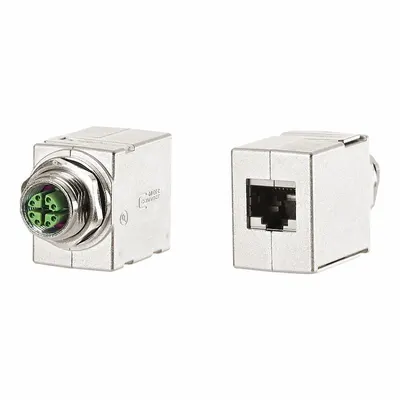 METZ CONNECT Panel Feed-Through Adapter: Panel Feed-Through, Zinc Die-Cast, M12 x RJ45 - M12 Jack to RJ45 Jack Panel Feed-Through Adapters