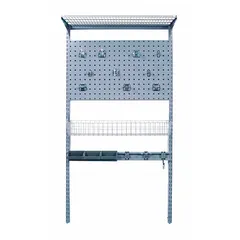 This wall-mount shelving unit from TRITON PRODUCTS is constructed of steel with an epoxy-coated gray finish. It includes a 33-inch top track for mounting. Suitable for organizing tools and supplies in workshops, warehouses, and maintenance areas where floor space is limited.