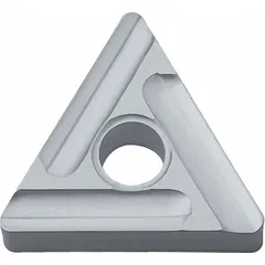 Triangle (T) indexable turning insert made of Cerment material, offering high wear resistance and edge toughness. Suitable for precision finish turning and light roughing of steel and cast iron at moderate speeds. Commonly used in general-purpose machining applications.