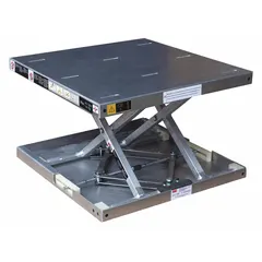 This fixed-top manual lift table uses a screw jack mechanism operated by a hand winch. It has a 300 lb load capacity and a maximum lifting height of 17 3/4 inches. Suitable for positioning loads in workstations, assembly lines, and maintenance tasks.