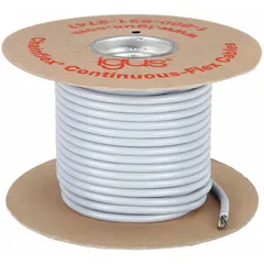 This CHAINFLEX CF77-UL control cable features 7 conductors of 14 AWG stranded copper with a ground conductor, black with white numbers color coding, and a PUR jacket. It is oil and grease resistant, CE certified, and designed for continuous flexing in cable carriers, automated machinery, and robotics. Minimum bend radius factors: 4 x OD fixed, 5 x OD flexible, 6.8 x OD e-chain.