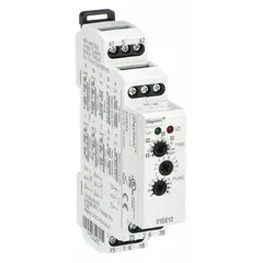 This DIN-rail mounted time delay relay features a watchdog delay function for monitoring pulse signals and detecting faults in automated systems. It operates on 12 to 240V AC/DC input voltage, rated at 15 A, with 9 pins/terminals. Suitable for industrial timing and sequencing applications such as conveyor systems, pumps, and production lines.