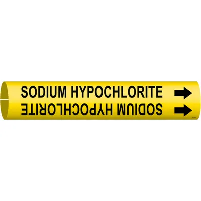 BRADY Pipe Marker: Sodium Hypochlorite, Yellow, Black, Fits 1 1/2 to 2 3/8 in Pipe O.D. - Sodium Hypochlorite Snap-On Pipe Markers