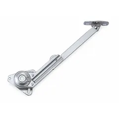 Zinc alloy lid support with a 105° maximum support angle and 4 27/32 in overall height. Used to hold lids, doors, or panels open at a controlled angle in industrial enclosures, electrical cabinets, and machinery.