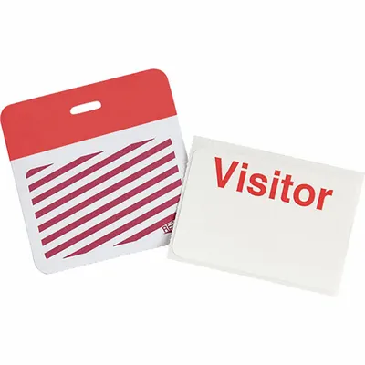 BRADY Card Clip On Badge: Visitor, Vinyl, Red, 2 in Card Ht, 3 in Card Wd - Clip-On ID Badges