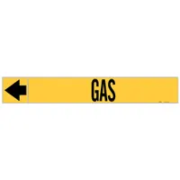 Pipe Marker: Gas, Yellow, Black, Fits 1 1/2 to 2 in Pipe O.D., 25 Pipe Markers, With Arrows (MPN 20432)