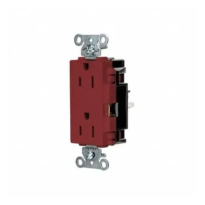 HUBBELL Receptacle: Decorator Duplex, 5-15, Red, 125V AC, 15 A, 2 Pole / 3 Wire (MPN DR15STR) - General Purpose Receptacles