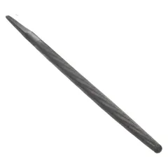 This round file features a double-cut design with a safe edge for shaping and smoothing curved surfaces, holes, and concave edges. The smooth cut and natural finish allow for fine finishing on metal parts. It measures 6 inches in length without the tang and tapers towards the point.