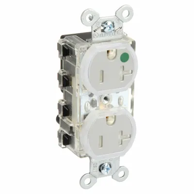 HUBBELL SNAP8300GYLTR Snapconnect Duplex Receptacle, 5-20R, 125V AC, 20A, Gray - General Purpose Receptacles