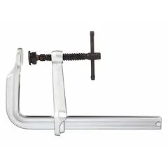 This bar clamp features a sliding T-handle for quick adjustment and a swivel pad for secure grip. With a maximum jaw opening of 12 inches and a throat depth of 6-7/8 inches, it is suited for clamping workpieces in woodworking, metalworking, and fabrication tasks.
