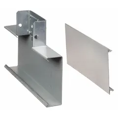 This steel tee is used to branch a single-channel raceway at right angles. It connects to a raceway run using two pairs of 4001A couplings and is designed for undivided raceway systems only. The component has a height of 1-3/4 in and a raceway width of 4-3/4 in, with a gray finish.