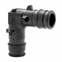 This UPONOR polymer expansion barbed tube fitting elbow features a 1 1/2 in ID x 1 1/2 in ID size with barbed x barbed connections. Designed for use with PEX tubing, it employs an expansion connection method for secure joints in hydronic heating, plumbing, and radiant floor systems.