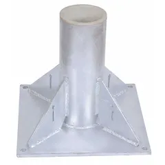 This pedestal-mount base is constructed from welded steel and supports a maximum load of 2,000 lb. Designed for use with a 4.5-inch mast diameter, it provides a stable mounting platform for material handling equipment, conveyor systems, and workstations.