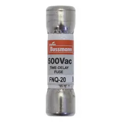 Midget time-delay cylindrical fuse rated 20 A, 500 V AC. Non-indicating, 13/32 in x 1 1/2 in size. Provides overcurrent protection for motor circuits, transformers, and inductive loads with inrush currents.