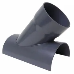 This PVC Y branch is designed for duct diameters of 12 in and 14 in, with a 45° angle and 23 in overall length. It is used in ventilation and ducting systems to split or combine airflow, suitable for fume extraction, dust collection, and exhaust applications.